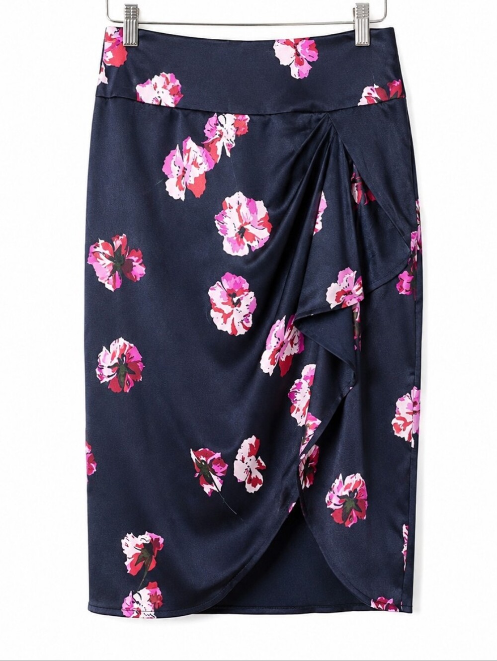 Joie Alphina Floral Draped Pencil Skirt NWT Silk Look Navy Pink Size 2 - Picture 5 of 10